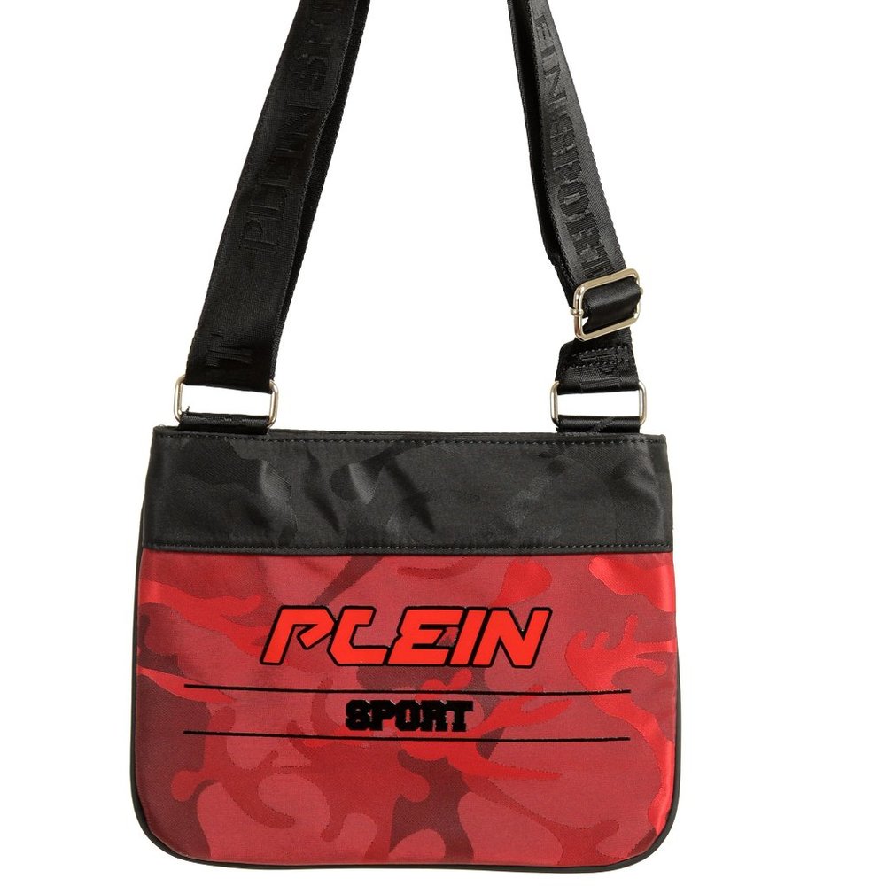 Plein Sport Unisex Red Military Print Crossbody Bag